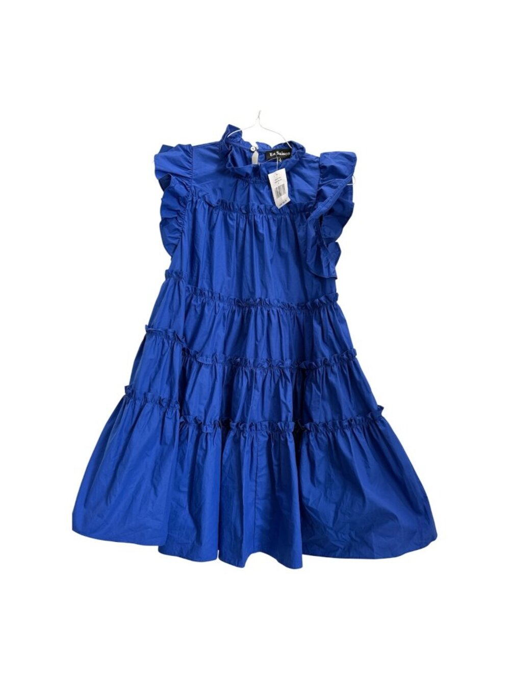 En Saison Royal Blue dress tiered ruffle Cap sleeve Small Rudy Mini dress Cotton